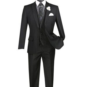 Men's Slim-Fit 3-pc. Trimmed Lapel Textured Solid Suit-Black